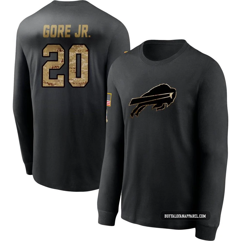 Frank Gore Jr. Buffalo Bills ＃20 Black Men's 2020 Salute To Service Sideline Performance Long Sleeve T-Shirt