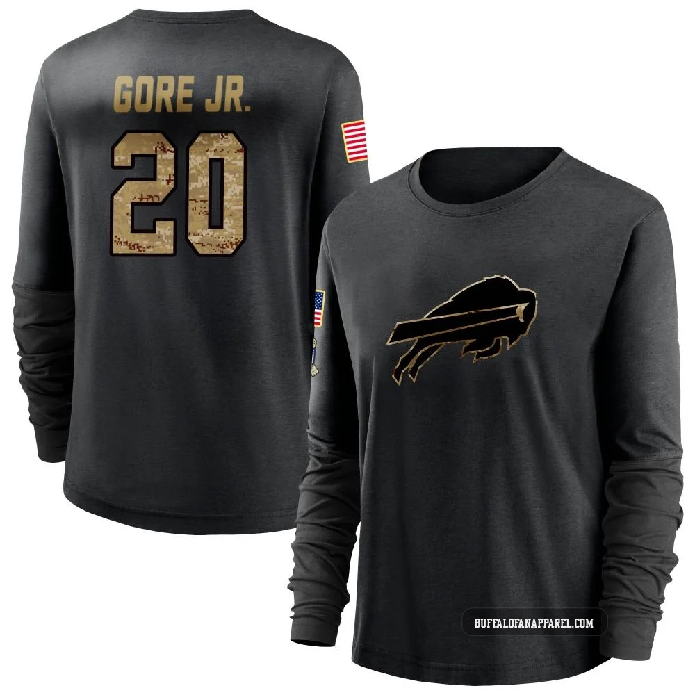 Frank Gore Jr. Buffalo Bills ＃20 Black Women's 2020 Salute To Service Sideline Performance Long Sleeve T-Shirt