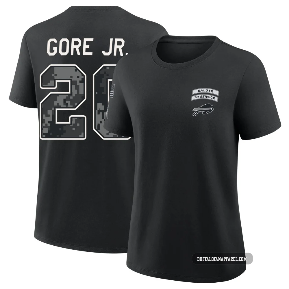 Frank Gore Jr. Buffalo Bills ＃20 Black Women's 2026 Salute to Service T-Shirt