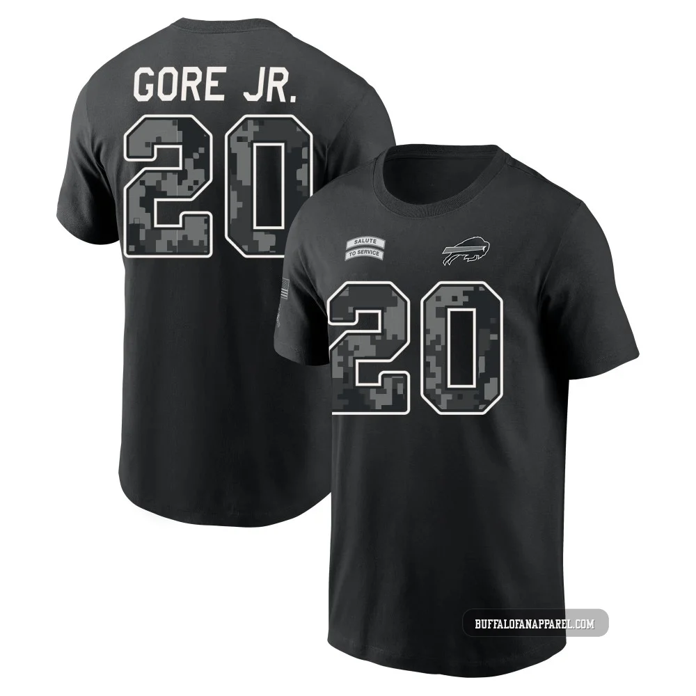 Frank Gore Jr. Buffalo Bills ＃20 Black Youth 2026 Salute to Service Name & Number T-Shirt