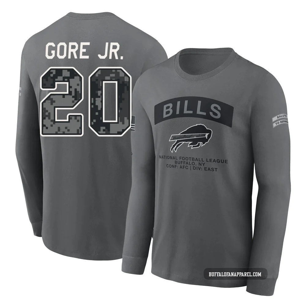 Frank Gore Jr. Buffalo Bills ＃20 Gray Youth 2026 Salute to Service Long Sleeve T-Shirt