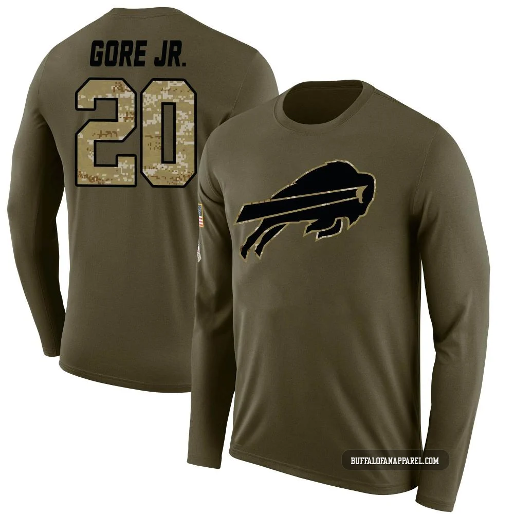 Frank Gore Jr. Buffalo Bills ＃20 Olive Men's Legend Salute to Service Sideline Long Sleeve T-Shirt