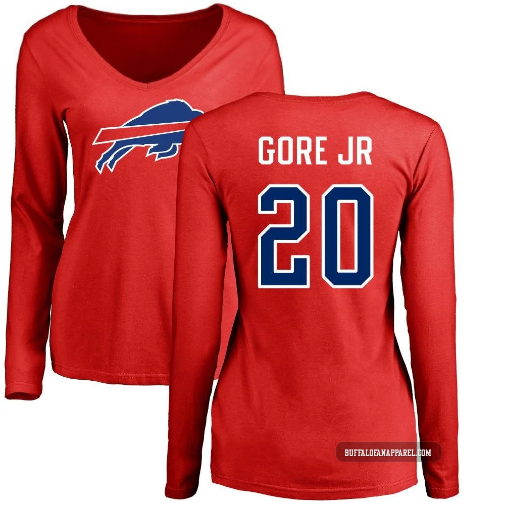 Frank Gore Jr. Buffalo Bills ＃20 Red Women's Pro Line Name & Number Logo Slim Fit Long Sleeve T-Shirt -