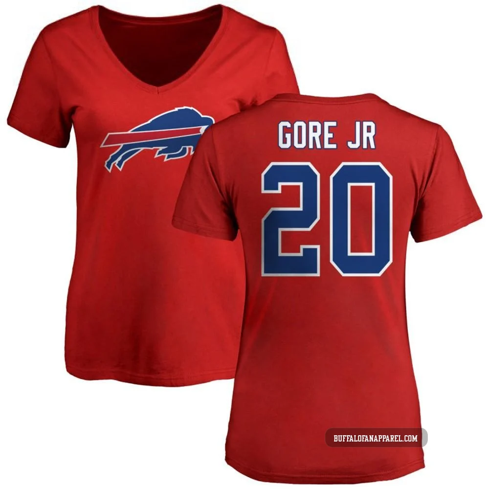 Frank Gore Jr. Buffalo Bills ＃20 Red Women's Pro Line Name & Number Logo Slim Fit T-Shirt -