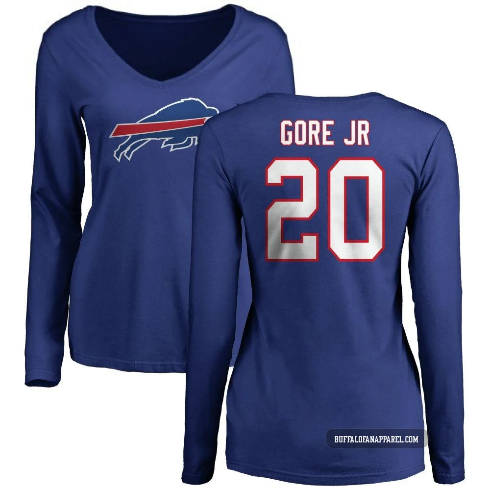 Frank Gore Jr. Buffalo Bills ＃20 Royal Women's Pro Line by Name & Number Long Sleeve T-Shirt -