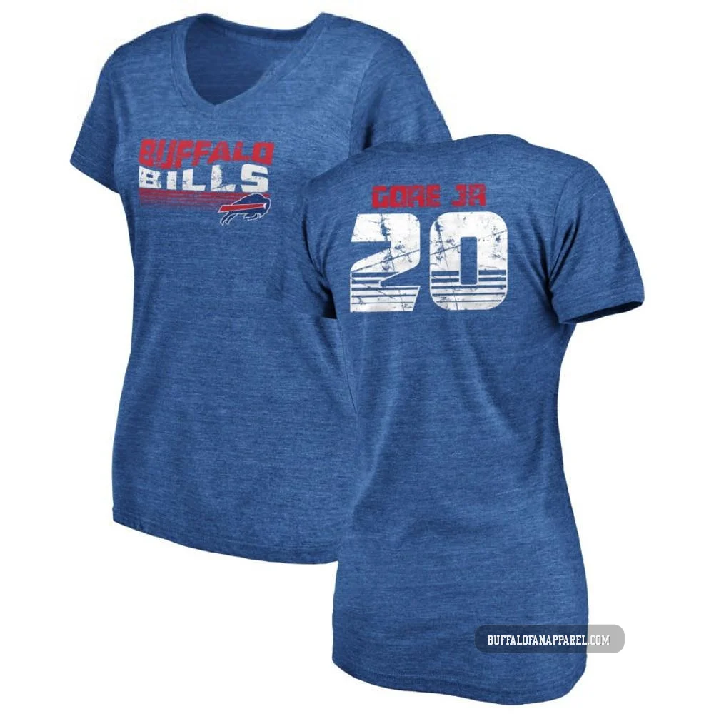 Frank Gore Jr. Buffalo Bills ＃20 Royal Women's Pro Line by Retro Tri-Blend V-Neck T-Shirt -